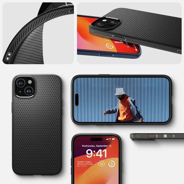 Pouzdro pro iPhone 15 Plus Spigen Liquid Air Case, pouzdro, ochranná zadní strana, matná černá