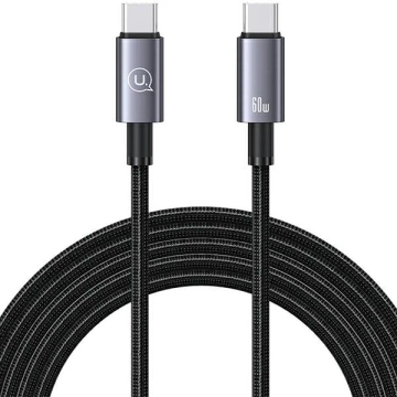 USAMS US-SJ664 USB-C-auf-USB-C-Kabel 2 m, 60 W, Nylongeflecht, Schwarz
