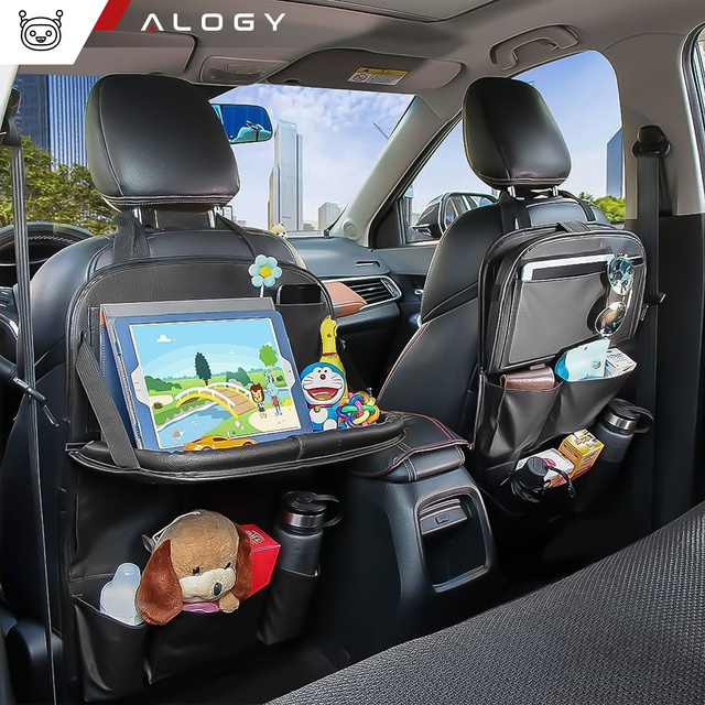 Car organizer car travel table car seat protector backrest seat Alogy Black 2x headrest holder