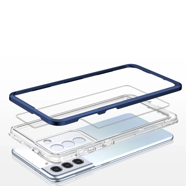 Clear 3in1 case for Samsung Galaxy S22 (S22 Plus) gel cover with frame blue