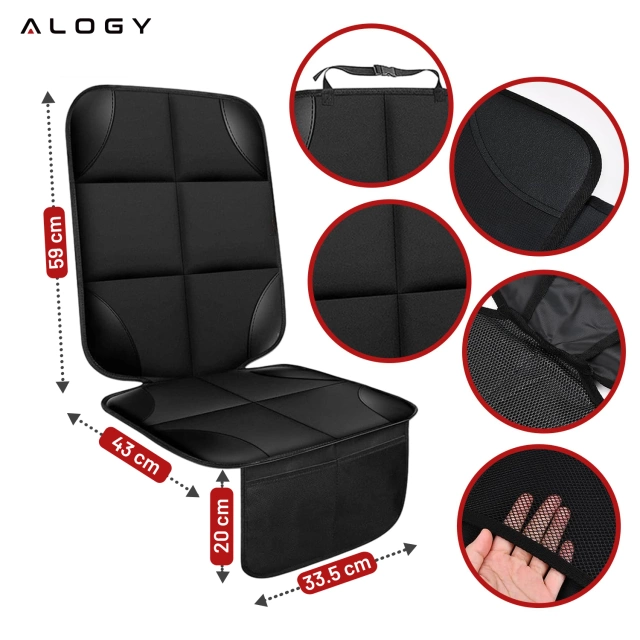 Mata ochronna na pojedynczy fotel Alogy SeatShield™ Podkładka pod fotelik Samochodowy dla dziecka Ochraniacz do Auta Czarna