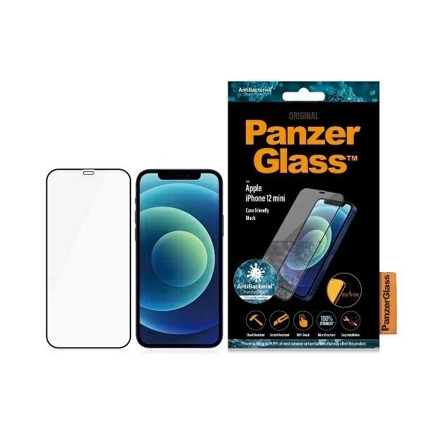 PanzerGlass E2E Super sklo pre iPhone 12 Mini Case Friendly Antibakteriálna mikrofraktúra čierna/čierna