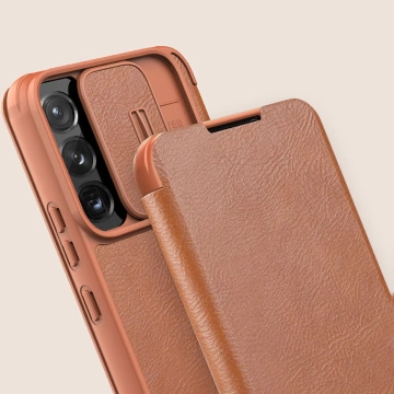 Шкіряний чохол Nillkin Qin Leather Pro для Samsung Galaxy S22 (S22 Plus) Захисний захисний чохол для камери кобура Flip Cover Brown
