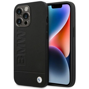 Hülle BMW BMHCP14LSLLBK für iPhone 14 Pro 6.1" Leather Stamp