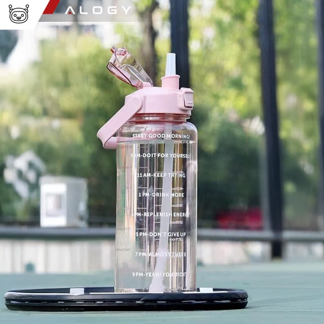 Large bottle for drinking drinks Alogy MotivHydro Motivational measuring cup 2l 2000ml Pink