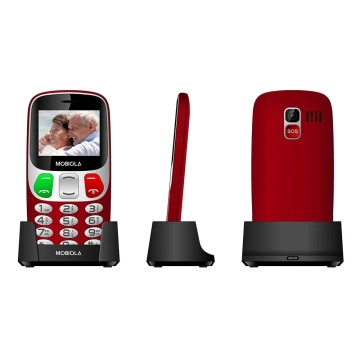 GSM phone Mobiola MB800 Red 2G with a desktop charger for seniors