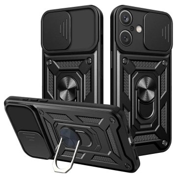 Puzdro pre Apple iPhone 16 pancierové Slide Case Ring puzdro ochrana fotoaparátu Camshield Alogy čierne