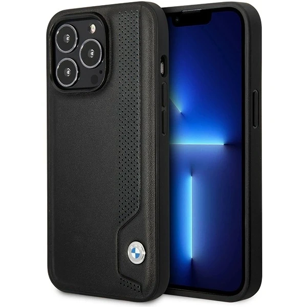 Etui telefónu BMW BMHCP14X22RBDK do Apple iPhone 14 Pro Max 6,7" čierne/čierne pevné puzdro Kožené modré bodky