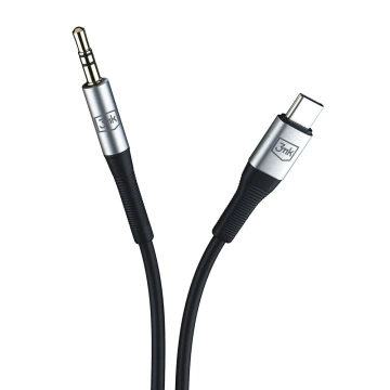 Audio adapter cable USB-C Type C to Mini Jack 3.5mm cable 1m 3mk AUX Cable black and silver