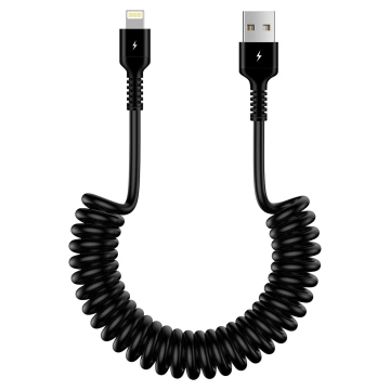 Alogy spirálový nabíjecí kabel do auta pro iPone 3A 150cm USB A-Lightning černý