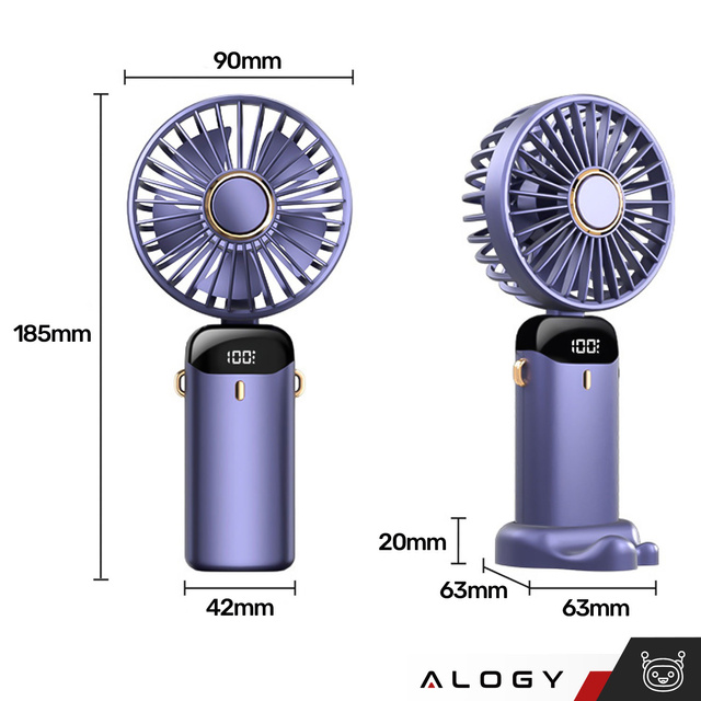 Fan Fan Handheld Fan Wireless Alogy Desktop Portable Handheld with Phone Holder USB-C Navy Blue