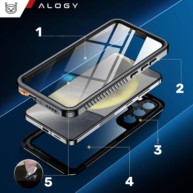 Case for Samsung Galaxy S24 Plus Armored Waterproof IP68 360 Armor Case with built-in glass Alogy black