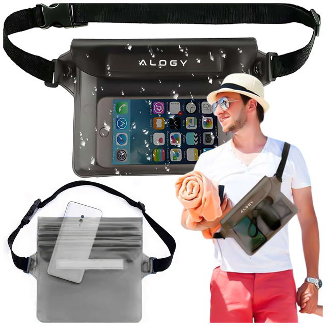 Waterproof case waist bag phone case water resistant 21.5x23.5cm Alogy Waterproof Black