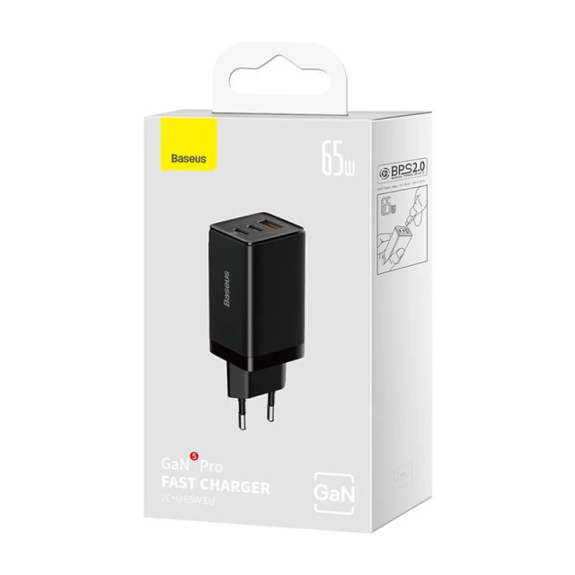 Baseus GaN5 Pro 2xUSB-C USB wall charger, 65W (black)