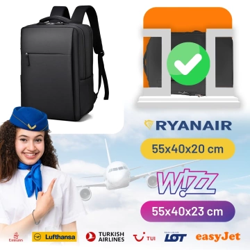 Batoh Alogy UrbanPack Pro™ Business pro notebooky 15-16" – vodotěsný, nárazuvzdorný, s kapsou na láhev a popruhem na zavazadla – černý