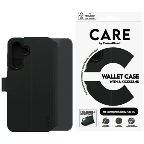 Samsung Galaxy A36 5G CARE by PanzerGlass Wallet Case Kickstand Black