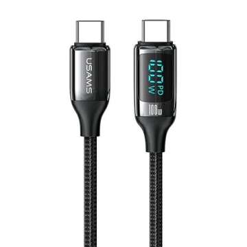 USAMS Pletený kabel U78 USB-C na USB-C LED 1,2 m 100W rychlé nabíjení černá/černá SJ546USB01 (US-SJ546 )