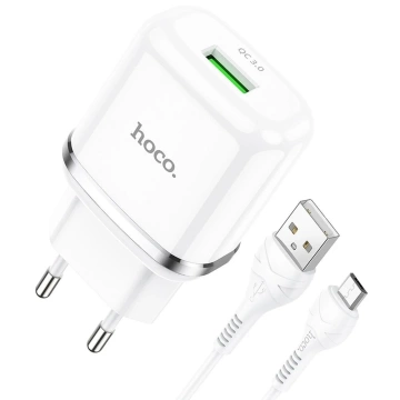 HOCO USB A настінний зарядний пристрій USB A до Micro USB QC3.0 кабель 3A 18W N3 білий