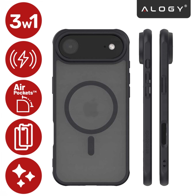 Alogy 3-in-1 Case Pack™ – Schwarze MagSafe Hybrid-Hülle mit 2 Displayschutzfolien aus gehärtetem Glas für Apple iPhone 17 Air