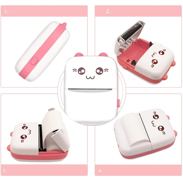 Drukuś Thermodrucker mit 6 Rollen Thermopapier für Kinder, rosa