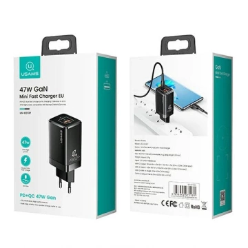 USAMS Ład. siec. T41 USB-C USB GaN 47W PD QC (iba hlava) Rýchle nabíjanie czarny/black CC137TC01 (US-CC137)
