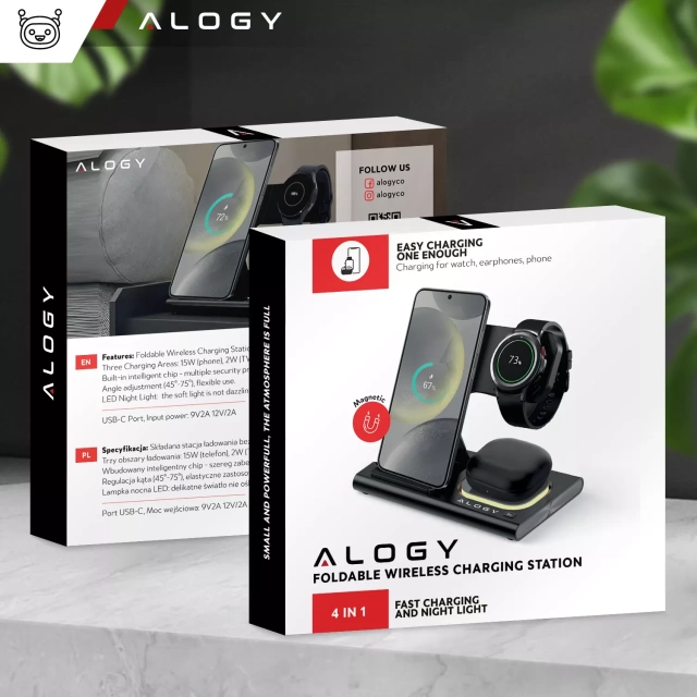 Mag Safe 3v1 Qi 18W bezdrátová indukční nabíječka pro iPhone, Apple Watch, stojánek nabíjecí stanice AirPods Alogy černá
