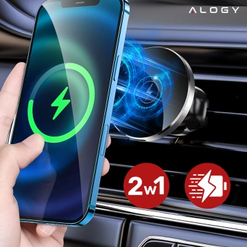 2-in-1 car holder with Alogy Airvent MagSafe QI Charger for MagSafe 15W inductive charger Black
