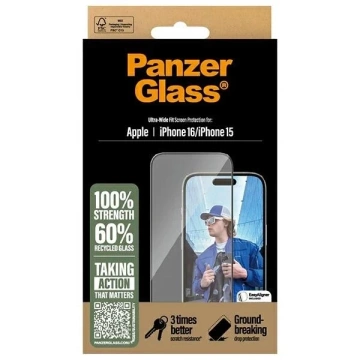 PanzerGlass Screen Protector Ultra-Wide Fit загартоване скло для iPhone 16