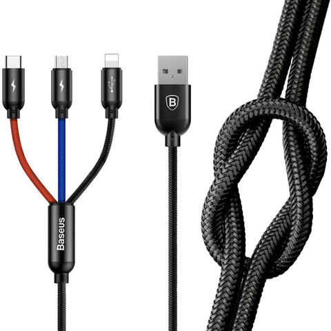 Kábel 30cm Baseus 3w1 iPhone micro USB USB-C 3.5A Tri primárne