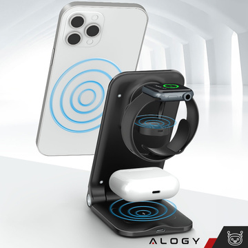 Індукційний зарядний пристрій Alogy 3in1 QI для Apple iPhone, Airpods, Watch 15W 3W Black