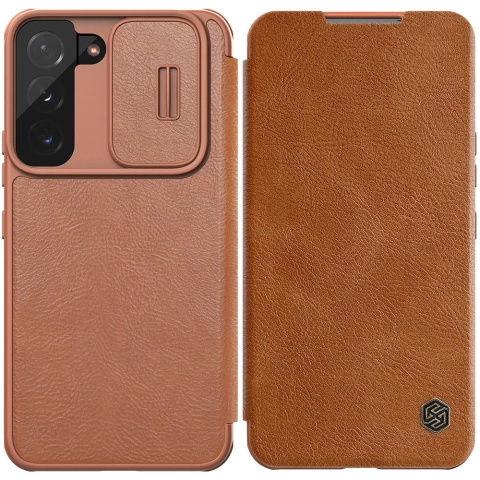 Kryt Nillkin Qin Leather Pro Case pre Samsung Galaxy S22 (S22 Plus) Ochranný kryt puzdra na fotoaparát Flip Cover Hnedý