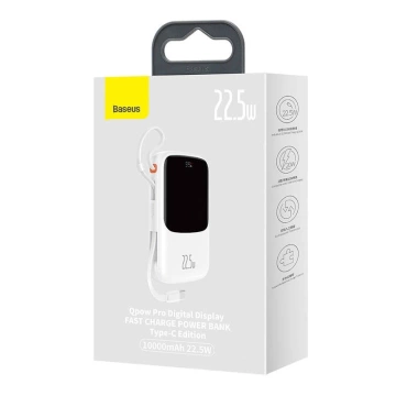 Power banka Baseus Qpow Pro s USB-C, USB-C, USB káblom, 10000mAh, 22,5W (biela)