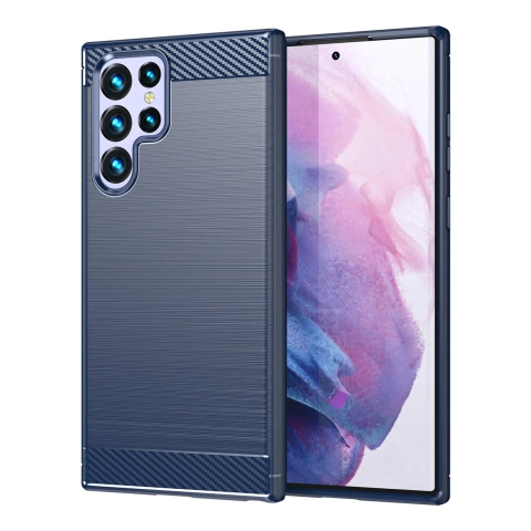 Uhlíkové puzdro na telefón pre Samsung Galaxy S23 Ultra flexibilný silikónový karbónový kryt modrý