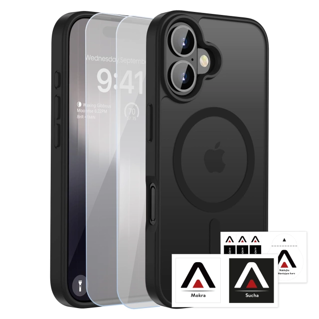 Alogy 3v1 Case Pack™ – čierne hybridné puzdro MagSafe s 2 ochrannými fóliami z tvrdeného skla pre Apple iPhone 17