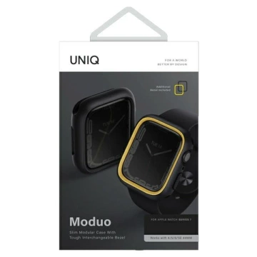 Ochranné pouzdro UNIQ Moduo pro Apple Watch Series 4/5/6/7/8/SE 40/41mm černá-hořčičná/půlnoční-hořčicová