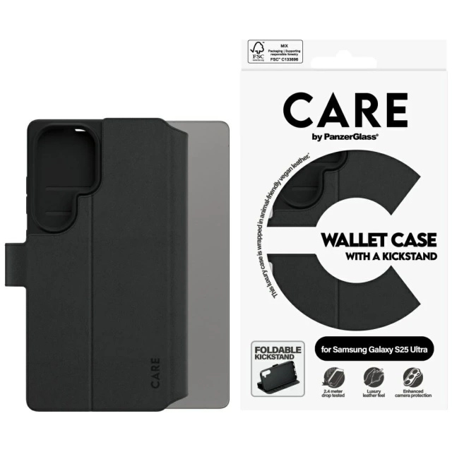 CARE Case für Samsung Galaxy S25 Ultra Schwarz von PanzerGlass Wallet Kickstand
