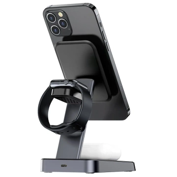 Acefast 15W Qi Wireless Charger for iPhone (with MagSafe), Apple Watch and Apple AirPods Stand Magnetic Holder Black (E3 black)