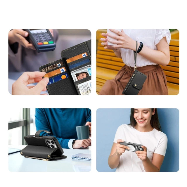 Kožené puzdro MagSafe Wallet Case na iPhone 16 Pro Dux Ducis Lawa čierne