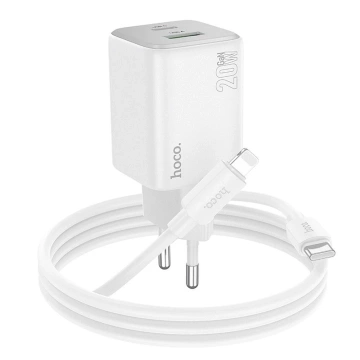 Hoco N41 GaN Ladegerät 20W USB-C USB-A USB-C Lightning Kabel Weiß