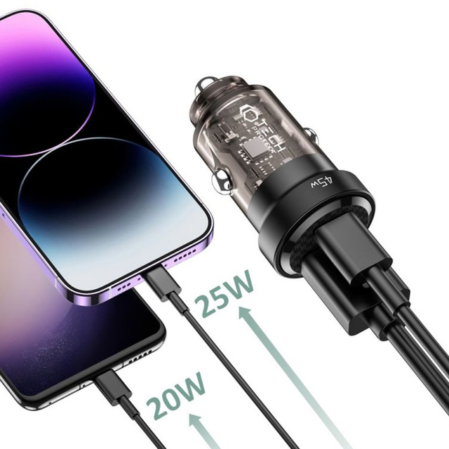Ładowarka samochodowa CC45W USB USB-C Type C 2-Port Car Charger PowerDelivery PD 45W QuickCharge QC 3.0 Black