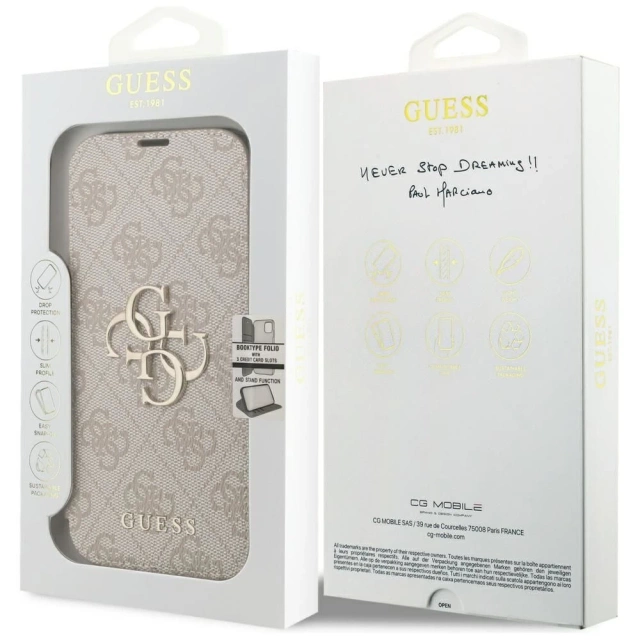 Etui Guess Book 4G Metal Logo do iPhone 17 Pro Różowy