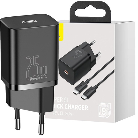 Baseus USB-C PD 25W wall charger cable for USB-C Black