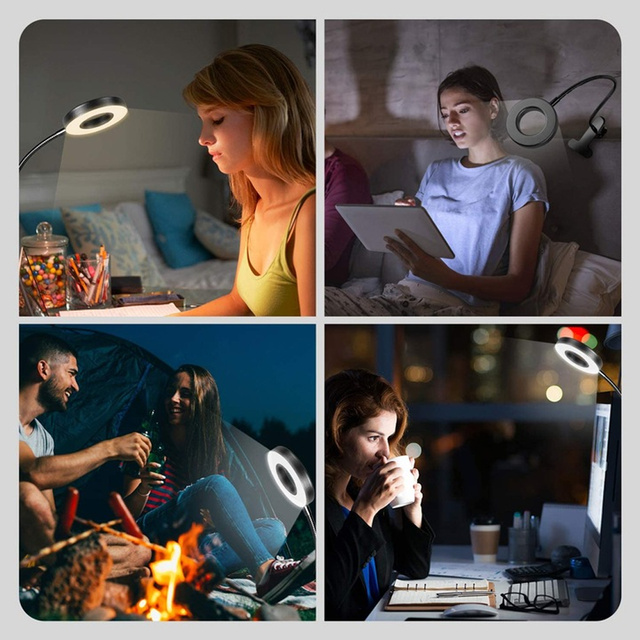 Lampa flexibilné kruhové svietidlo Alogy klip krúžok na stôl flexibilné univerzálne diaľkové ovládanie USB Black