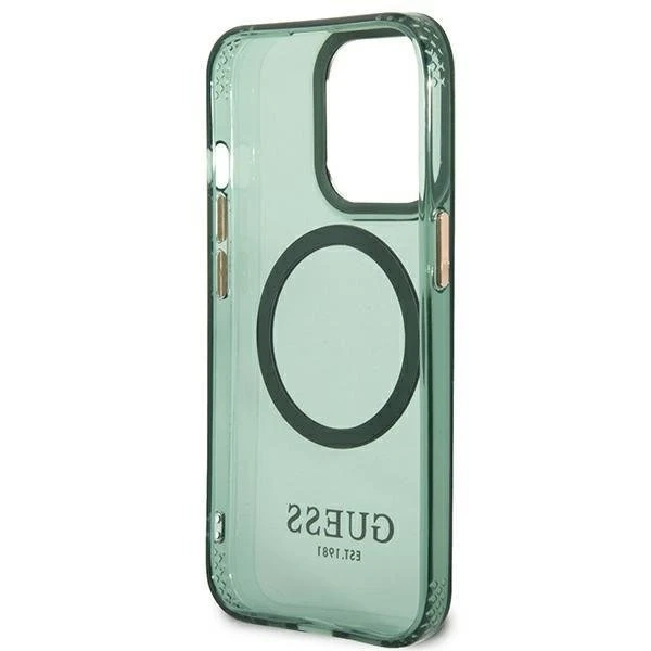Etui Guess GUHMP13LHTCMA do Apple iPhone 13 Pro / 13 6,1" zielony/khaki hard case Gold Outline Translucent MagSafe