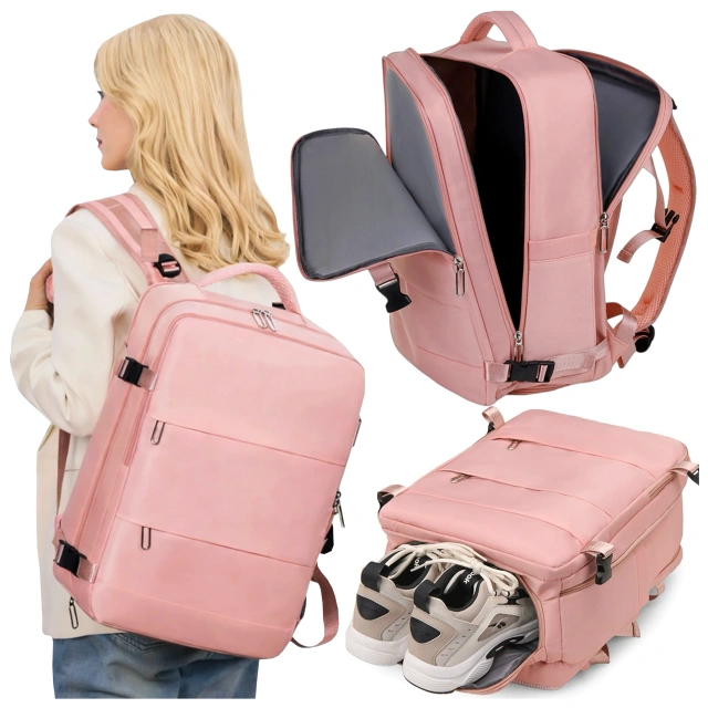 Women's Laptop Backpack Travel Suitcase Luggage for Plane Work School 45x30x20cm Alogy Pink