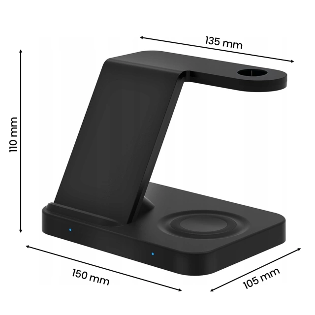 Qi 15W inductive charger for iPhone Apple Watch AirPods wireless 3in1 Docking station Black