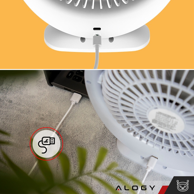 Stolný ventilátor stojaci výkonný malý prenosný bezdrôtový 1200mAh USB-C Alogy White