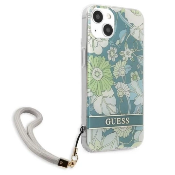 Guess GUHCP13MHFLSN iPhone 13 6,1" zielony/zelené pevné pouzdro Flower Strap