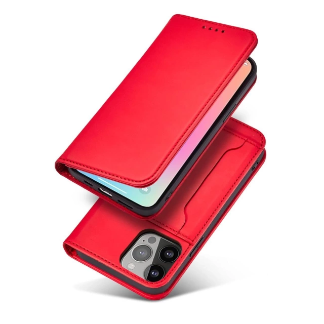 Magnetkartenhülle für iPhone 13 Pro Tasche Kartenetui Kartenhalter Rot