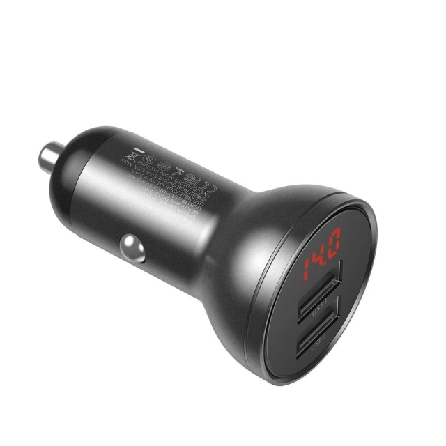 Baseus Car Charger 2x USB 4.8A 24W with LCD 3in1 Cable USB - USB Type C / micro USB / Lightning 1.2m black (TZCCBX-0G)